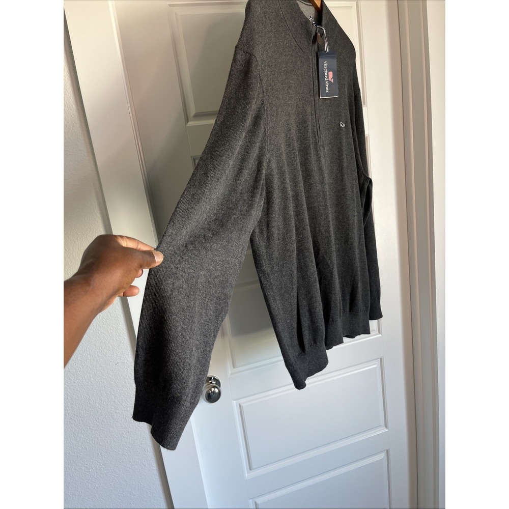 Vineyard Vines Cotton Cashmere Heather  Gray quarter zip sweater 2XL Preppy New - Picture 5 of 10